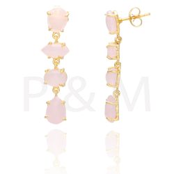 Pendientes Plata Dorada Mujer PEM0078DOCR Piedras Minerales Cuarzo Rosa