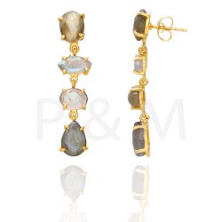 Pendientes Plata Dorada Mujer PEM0078DOLA Piedras Minerales Labradorita