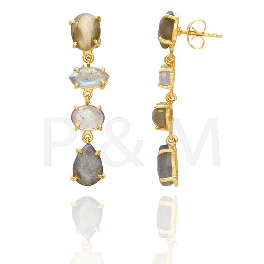 Pendientes Plata Dorada Mujer PEM0078DOLA Piedras Minerales Labradorita
