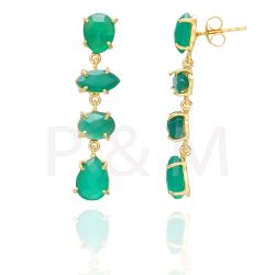 Pendientes Plata Dorada Mujer PEM0078DOOV Piedras Minerales Onix Verde