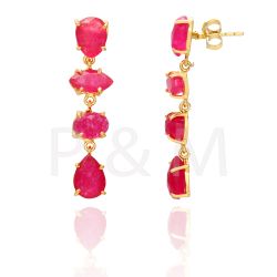 Pendientes Plata Dorada Mujer PEM0078DORU Piedras Minerales Rubí