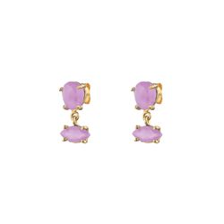 Pendientes Plata Dorada Mujer PEM0079DOCR Piedras Minerales Cuarzo Rosa