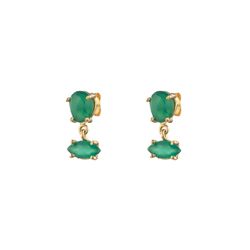 Pendientes Plata Dorada Mujer PEM0079DOOV Piedras Minerales Onix Verde