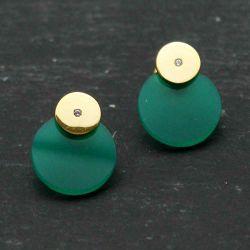 Pendientes Plata Dorada Mujer PEM0081DOOV Piedras Minerales Onix Verde