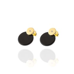 Pendientes Plata Dorada Mujer PEM0081DOOX Piedras Minerales Onix Negro