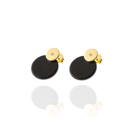 Pendientes Plata Dorada Mujer PEM0081DOOX Piedras Minerales Onix Negro