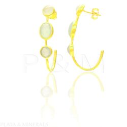 Pendientes Plata Dorada Mujer PEM0083DOCA Piedras Minerales Calcedonia