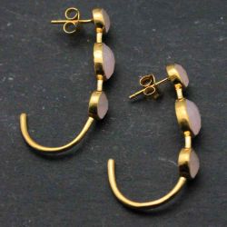 Pendientes Plata Dorada Mujer PEM0083DOCR Piedras Minerales Cuarzo Rosa