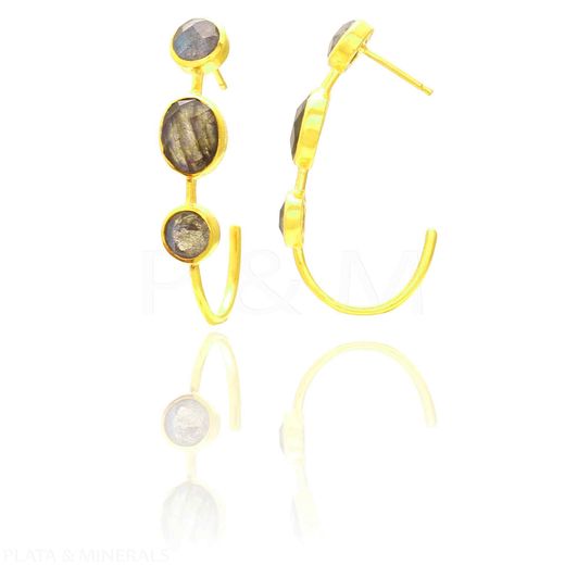 Pendientes Plata Dorada Mujer PEM0083DOLA Piedras Minerales Labradorita