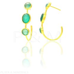 Pendientes Plata Dorada Mujer PEM0083DOOV Piedras Minerales Onix Verde
