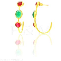 Pendientes Plata Dorada Mujer PEM0083DOOVRU Piedras Minerales Varias