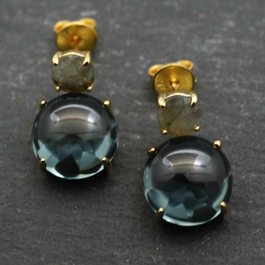 Pendientes Plata Dorada Mujer PEM0084DOLAGG Piedras Minerales Labradorita y Glass Blue