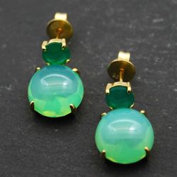 Pendientes Plata Dorada Mujer PEM0084DOOVOG Piedras Minerales Onix Verde y Ópalo Verde