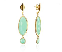 Pendientes Plata Dorada Mujer PEM0086DOCA colgante de piedras Minerales Calcedonia