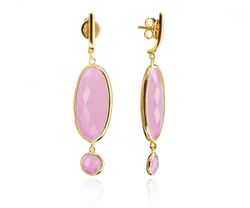Pendientes Plata Dorada Mujer PEM0086DOCR colgante de piedras Minerales Cuarzo Rosa