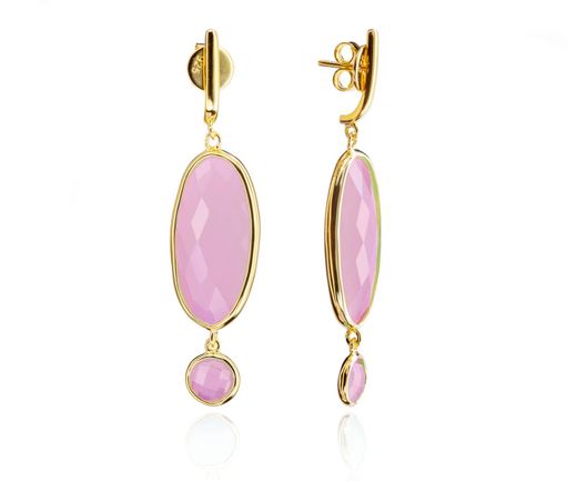 Pendientes Plata Dorada Mujer PEM0086DOCR colgante de piedras Minerales Cuarzo Rosa