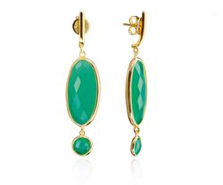 Pendientes Plata Dorada Mujer PEM0086DOOV colgante de piedras Minerales Onix Verde