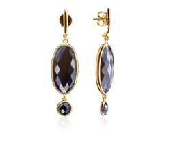 Pendientes Plata Dorada Mujer PEM0086DOOX colgante de piedras Minerales Onix Negro
