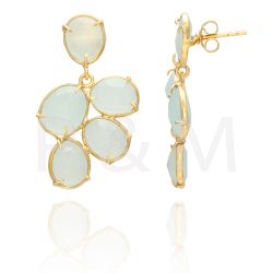 Pendientes Plata Dorada Mujer PEM0088DOCA Piedras Minerales Calcedonia