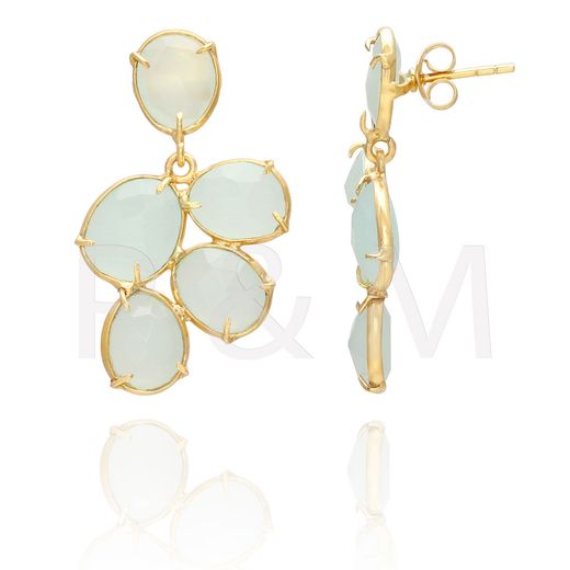 Pendientes Plata Dorada Mujer PEM0088DOCA Piedras Minerales Calcedonia