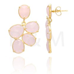 Pendientes Plata Dorada Mujer PEM0088DOCR Piedras Minerales Cuarzo Rosa