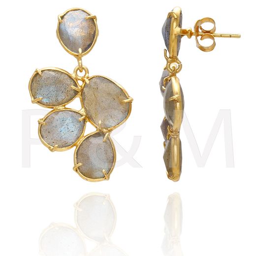 Pendientes Plata Dorada Mujer PEM0088DOLA Piedras Minerales Labradorita
