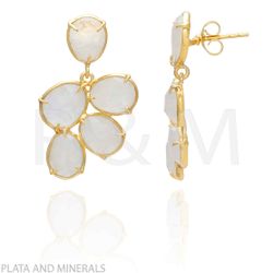 Pendientes Plata Dorada Mujer PEM0088DOPL Piedras Minerales Piedra Luna