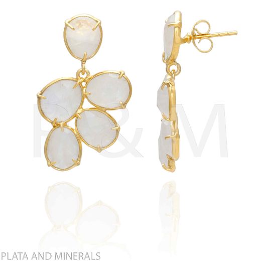 Pendientes Plata Dorada Mujer PEM0088DOPL Piedras Minerales Piedra Luna