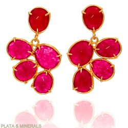 Pendientes Plata Dorada Mujer PEM0088DORU Piedras Minerales Rubí