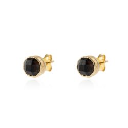 Pendientes Plata Dorada Mujer PEM0089DOCH Piedras Minerales Cuarzo Ahumado Redondas