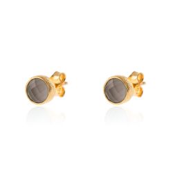 Pendientes Plata Dorada Mujer PEM0089DOLA Piedras Minerales Labradorita Redondas