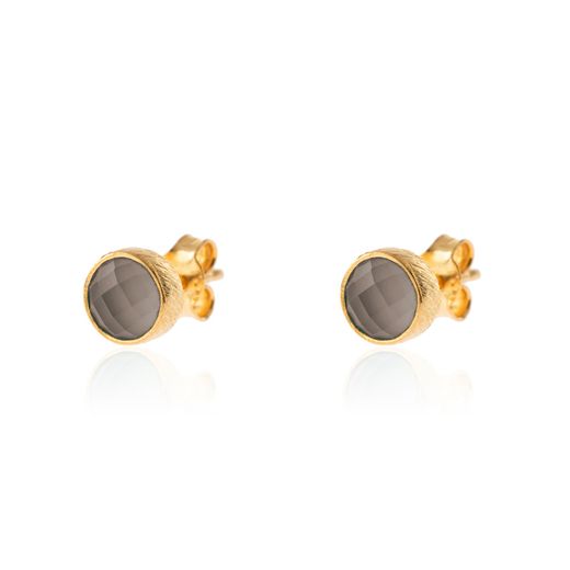 Pendientes Plata Dorada Mujer PEM0089DOLA Piedras Minerales Labradorita Redondas