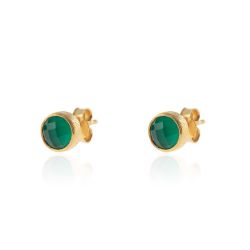 Pendientes Plata Dorada Mujer PEM0089DOOV Piedras Minerales Onix Verde Redondas