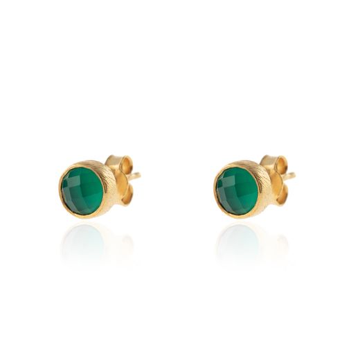 Pendientes Plata Dorada Mujer PEM0089DOOV Piedras Minerales Onix Verde Redondas