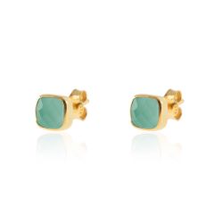 Pendientes Plata Dorada Mujer PEM0090DOCA Piedras Minerales Calcedonia Cuadradas