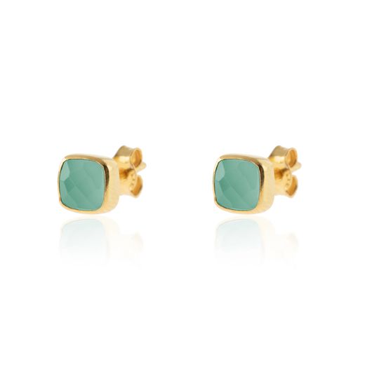 Pendientes Plata Dorada Mujer PEM0090DOCA Piedras Minerales Calcedonia Cuadradas