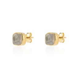 Pendientes Plata Dorada Mujer PEM0090DOLA Piedras Minerales Labradorita Cuadradas