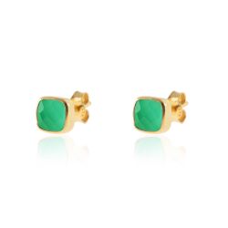 Pendientes Plata Dorada Mujer PEM0090DOOV Piedras Minerales Onix Verde Cuadradas