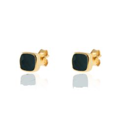 Pendientes Plata Dorada Mujer PEM0090DOOX Piedras Minerales Onix Negro Cuadradas