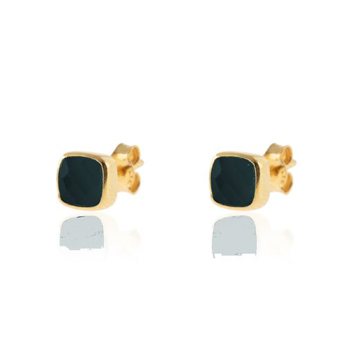 Pendientes Plata Dorada Mujer PEM0090DOOX Piedras Minerales Onix Negro Cuadradas