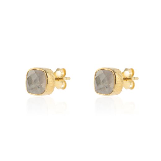 Pendientes Plata Dorada Mujer PEM0090DOPL Piedras Minerales Piedra Luna Cuadradas