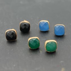 Pendientes Plata Dorada Mujer PEM0091DOAM Piedras Minerales Amatista Cuadradas
