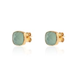 Pendientes Plata Dorada Mujer PEM0091DOCA Piedras Minerales Calcedonia Cuadradas