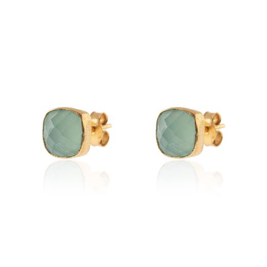 Pendientes Plata Dorada Mujer PEM0091DOCA Piedras Minerales Calcedonia Cuadradas