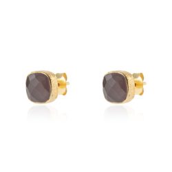 Pendientes Plata Dorada Mujer PEM0091DOCH Piedras Minerales Cuarzo Ahumado Cuadradas