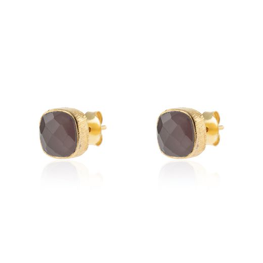 Pendientes Plata Dorada Mujer PEM0091DOCH Piedras Minerales Cuarzo Ahumado Cuadradas