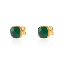 Pendientes Plata Dorada Mujer PEM0091DOOV Piedras Minerales Onix Verde Cuadradas