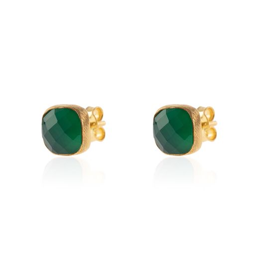 Pendientes Plata Dorada Mujer PEM0091DOOV Piedras Minerales Onix Verde Cuadradas