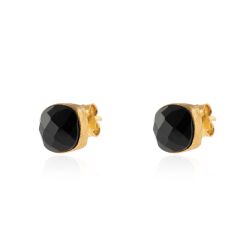 Pendientes Plata Dorada Mujer PEM0091DOOX Piedras Minerales Onix Negro Cuadradas