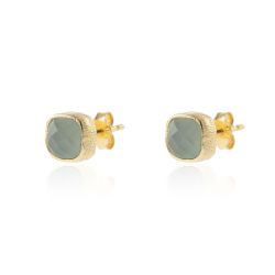 Pendientes Plata Dorada Mujer PEM0091DOPL Piedras Minerales Piedra Luna Cuadradas
